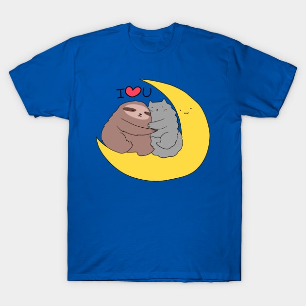 I Love You Moon Sloth and Cat T-Shirt by saradaboru